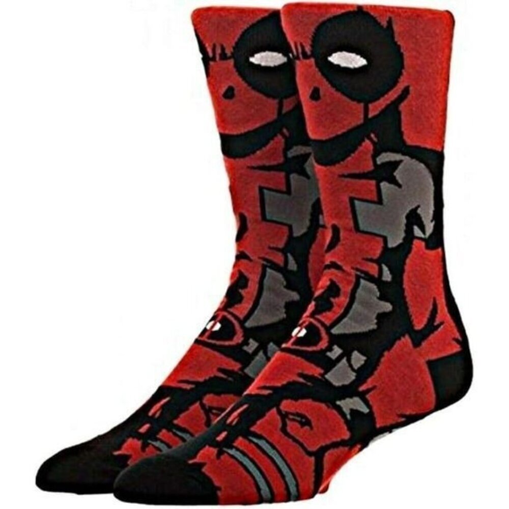 Marvel Deadpool Crew Socks Red Black Comic Style Unisex Size 6–12